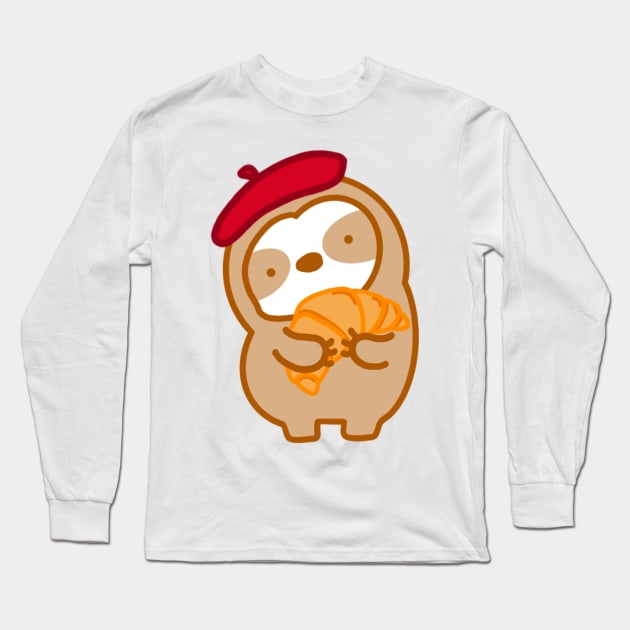 Cute Parisian Croissant Sloth Long Sleeve T-Shirt by theslothinme